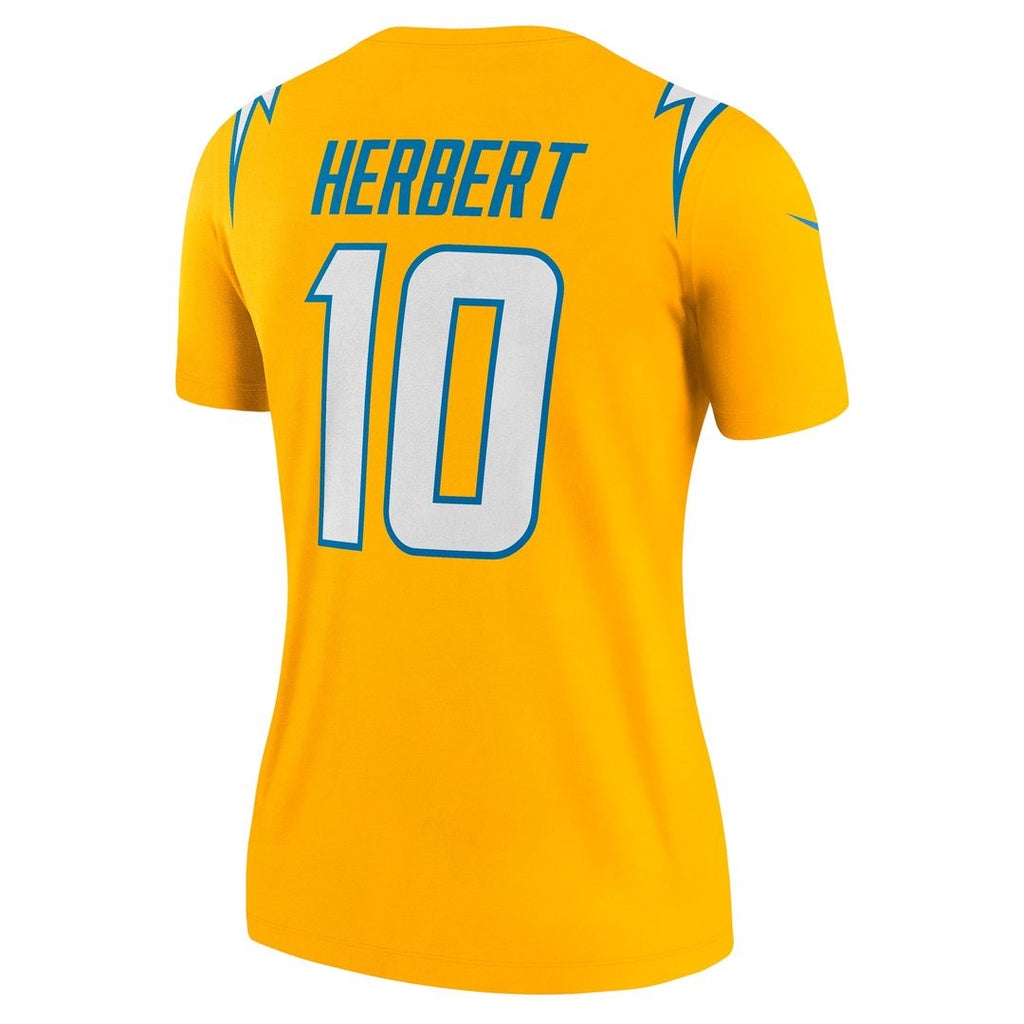 Women's Nike Los Angeles Chargers Justin Herbert Gold Alternate Charger Power Legend Player NFL Performance Top