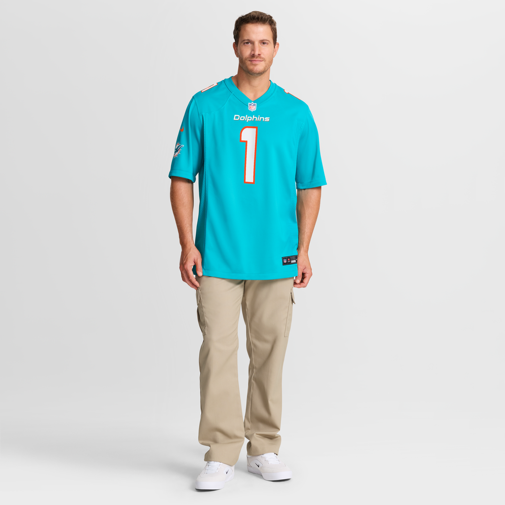 Men's Nike Miami Dolphins Chris Johnson Aqua 2026 NFL Draft First Round Pick No. 27 Team Game NFL Jersey