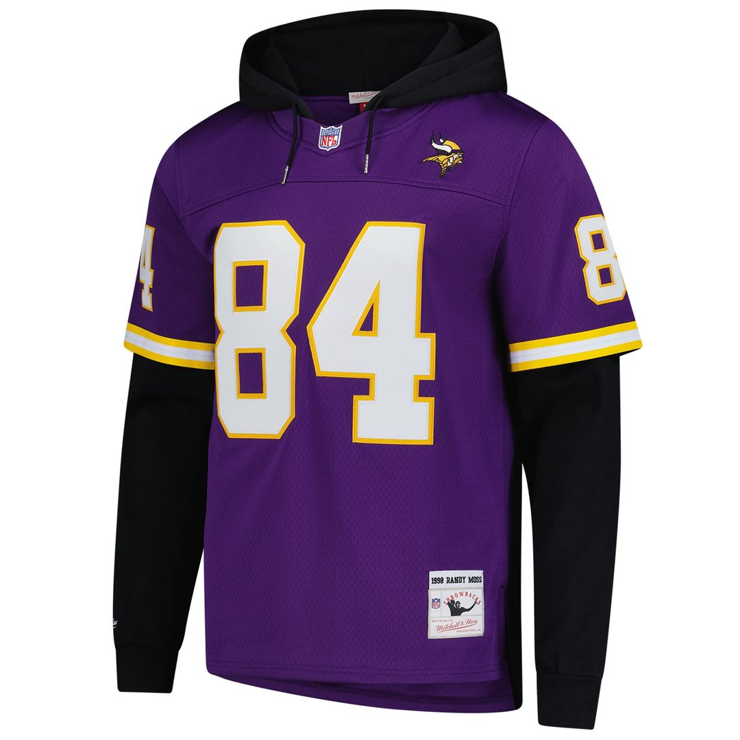 Men's Mitchell & Ness Minnesota Vikings Randy Moss Purple Player Name & Number Hoodie Legacy NFL Jersey