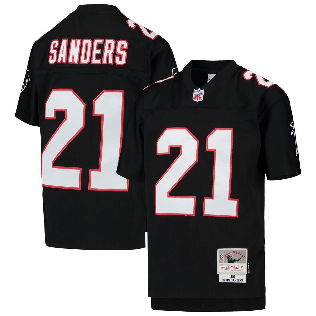 Youth Mitchell & Ness Atlanta Falcons Deion Sanders Black 1992 Legacy Retired Player NFL Jersey
