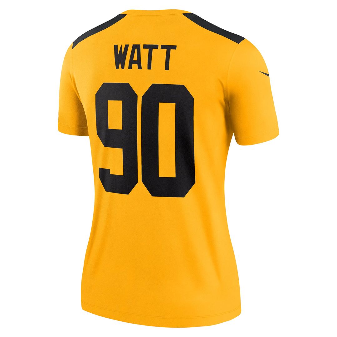 Women's Nike Pittsburgh Steelers T.J. Watt Gold Alternate 1933 Throwback Legend Player NFL Performance Top