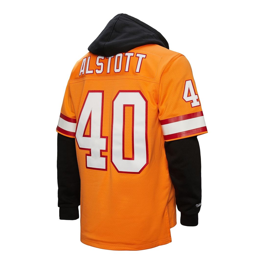 Men's Mitchell & Ness Tampa Bay Buccaneers Mike Alstott Orange Player Name & Number Hoodie Legacy NFL Jersey