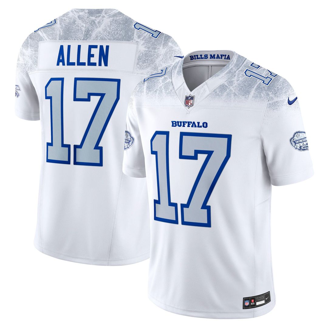 Men's Nike Buffalo Bills Josh Allen White 2025 Rivalries Collection Stitched Limited NFL Jersey