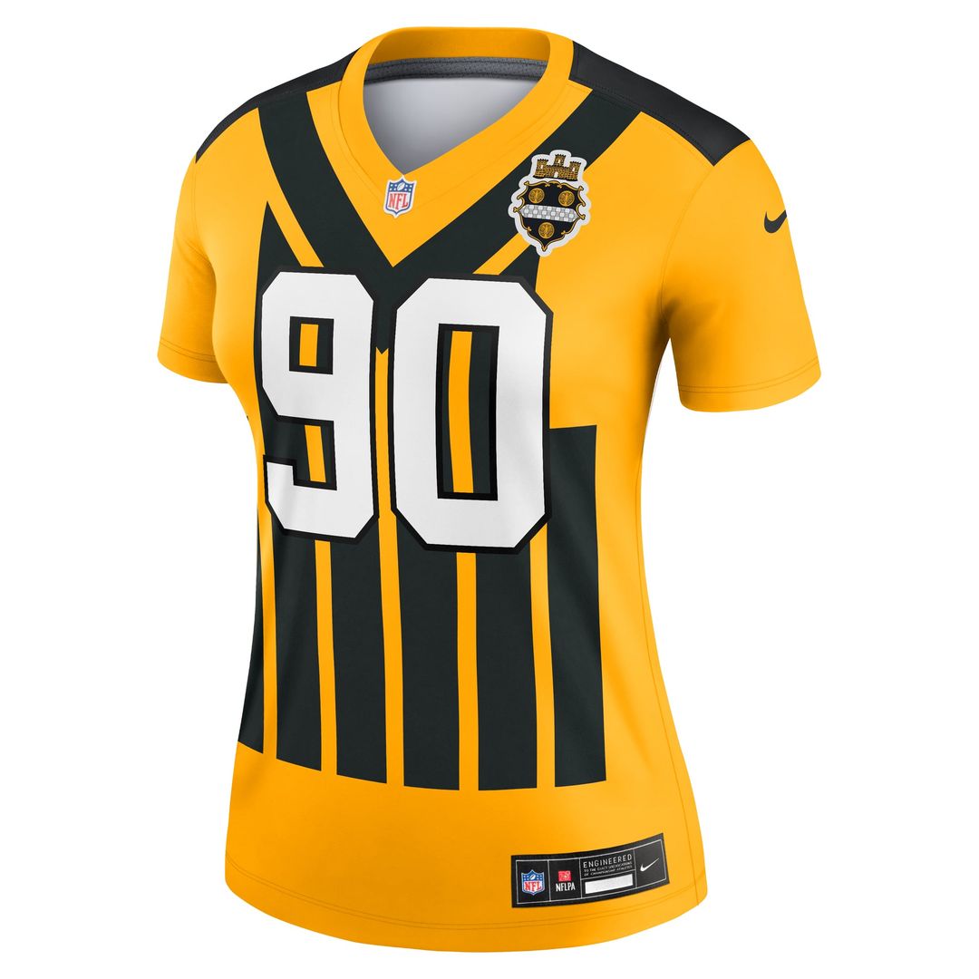 Women's Nike Pittsburgh Steelers T.J. Watt Gold Alternate 1933 Throwback Legend Player NFL Performance Top