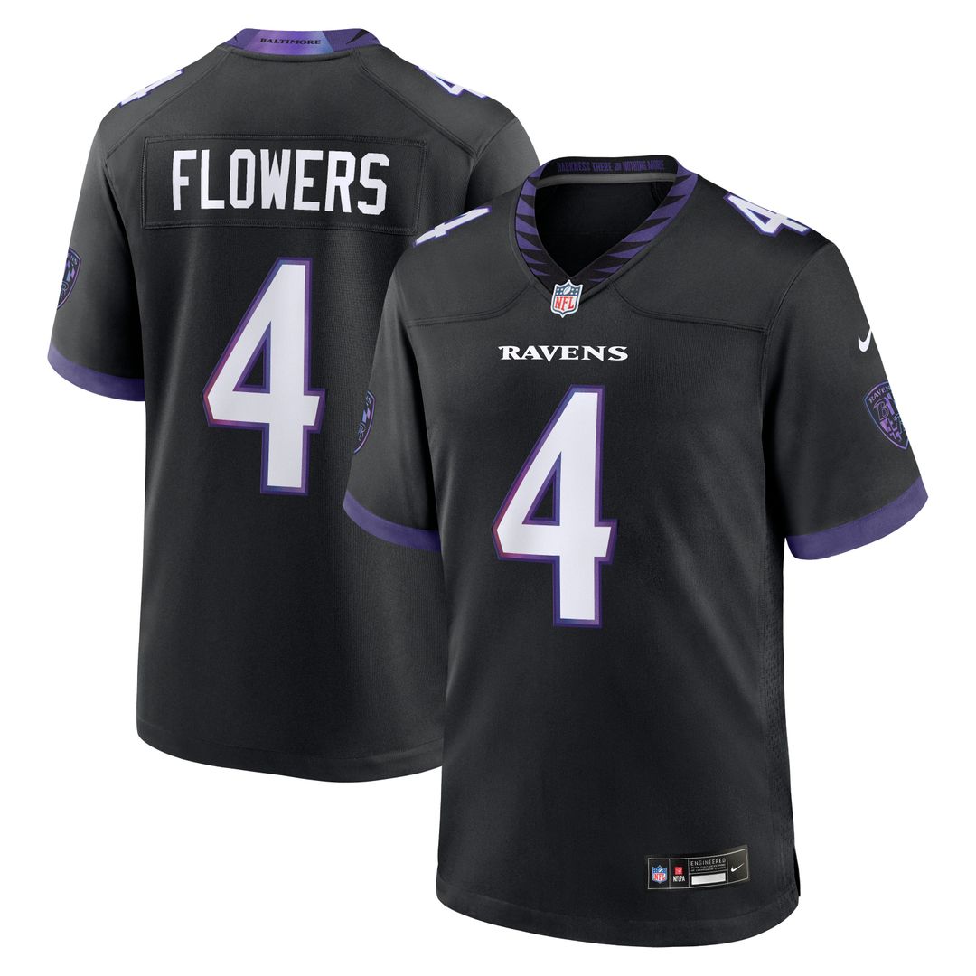 Men's Nike Baltimore Ravens Zay Flowers Black Alternate Game NFL Jersey