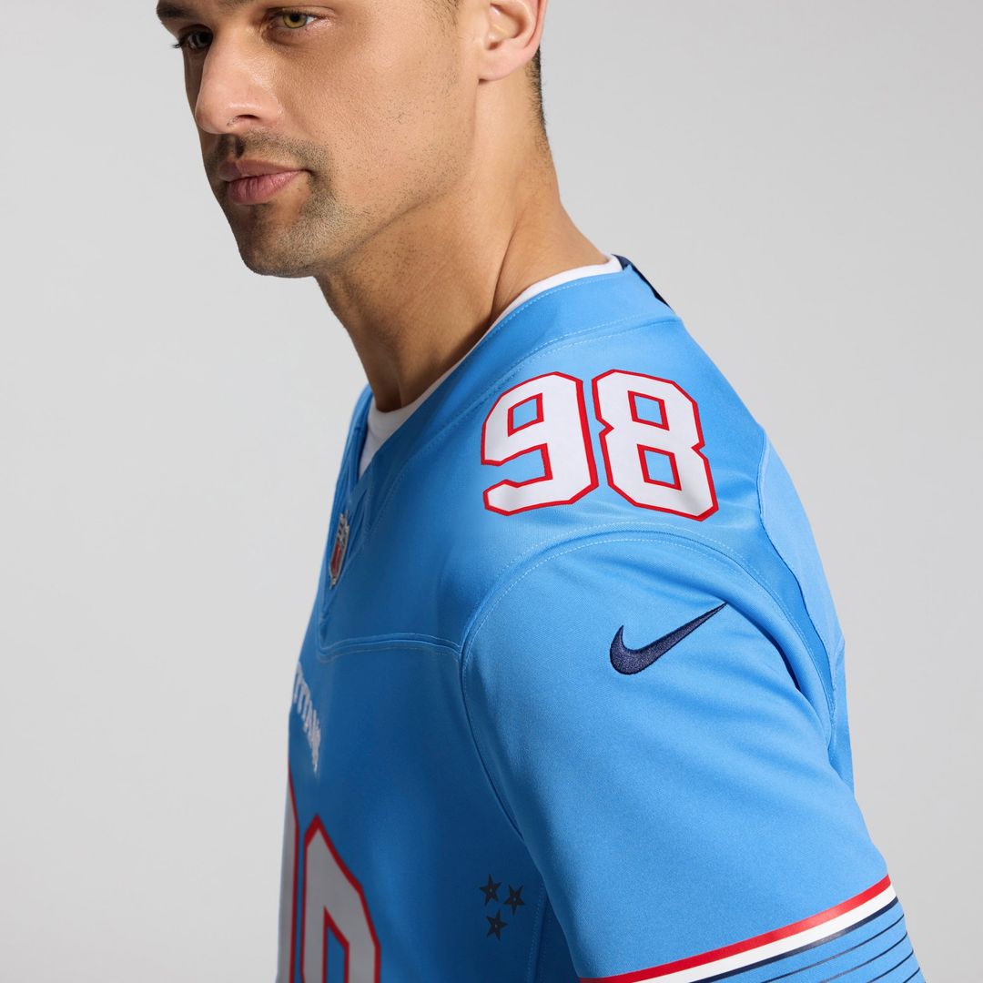 Men's Nike Tennessee Titans Jeffery Simmons Light Blue Vapor F.U.S.E. Sewn Down Limited NFL Jersey