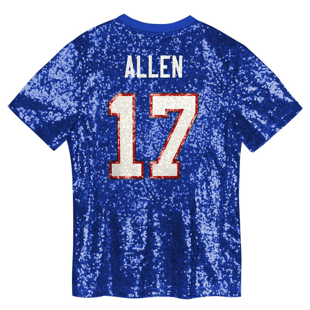 Girls' Youth Buffalo Bills Josh Allen Royal Sequin V-Neck Fashion NFL Jersey