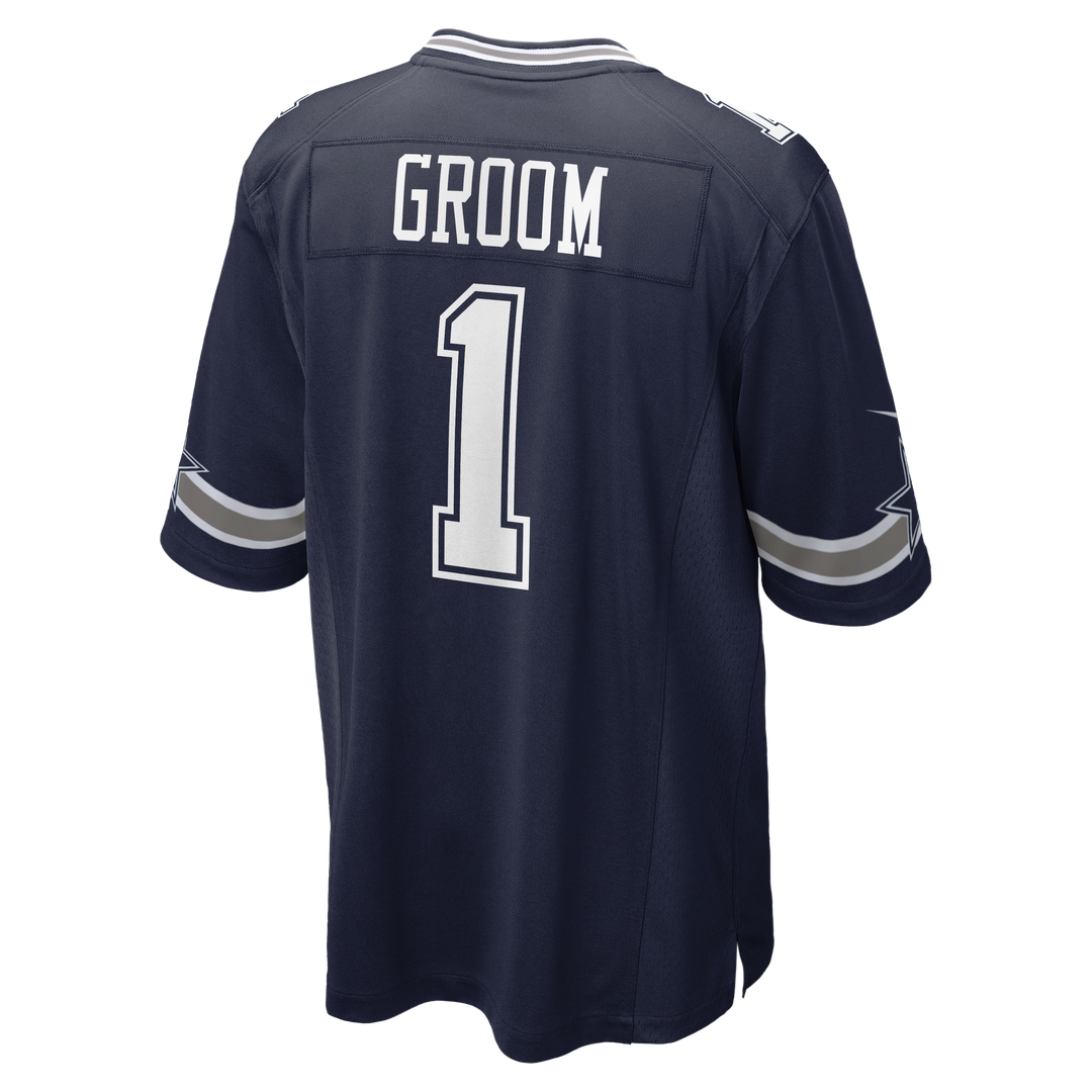 Men's Nike Dallas Cowboys Number 1 Groom Navy Game NFL Jersey