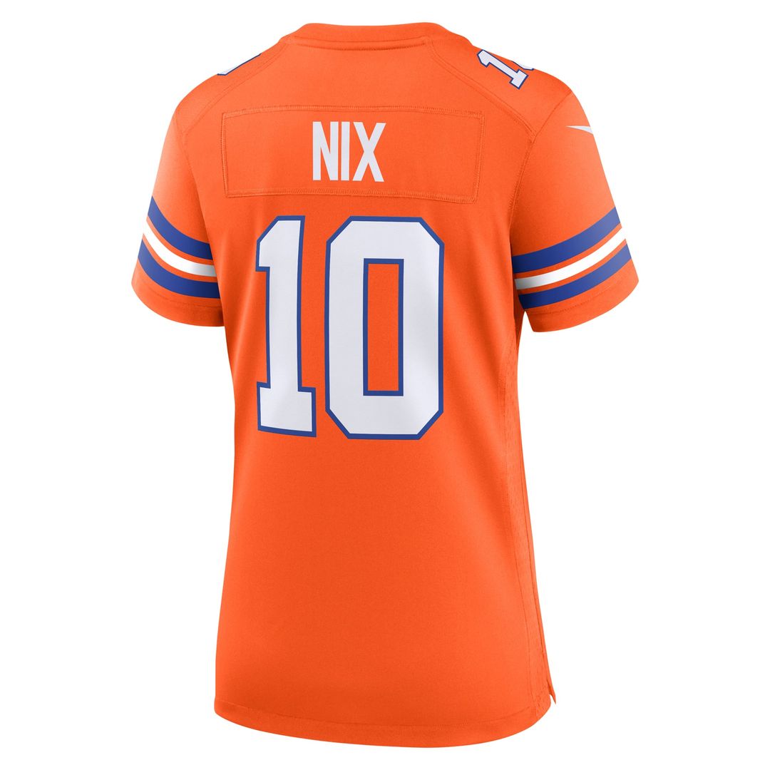 Women's Nike Denver Broncos Bo Nix Orange Mile High Collection 1977 Throwback Player Game NFL Jersey