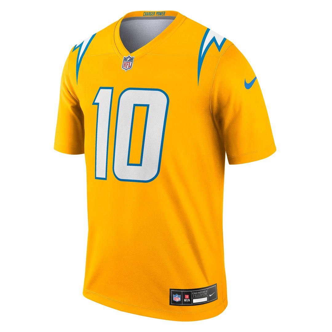 Men's Nike Los Angeles Chargers Justin Herbert Gold Alternate Charger Power Legend Player NFL Performance Top