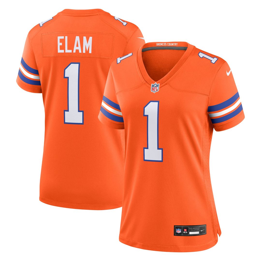 Women's Nike Denver Broncos Jason Elam Orange Mile High Collection 1977 Throwback Retired Player Game NFL Jersey