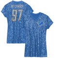 Girls' Youth Detroit Lions Aidan Hutchinson Blue Sequin Player Name & Number V-Neck Dress NFL Jersey