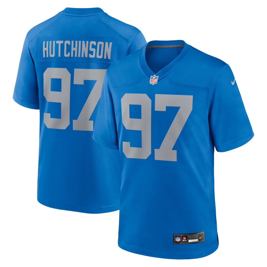 Men's Nike Detroit Lions Aidan Hutchinson Blue Alternate Game NFL Jersey