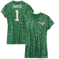 Girls' Youth Philadelphia Eagles Jalen Hurts Kelly Green Sequin Player Name & Number V-Neck Dress NFL Jersey