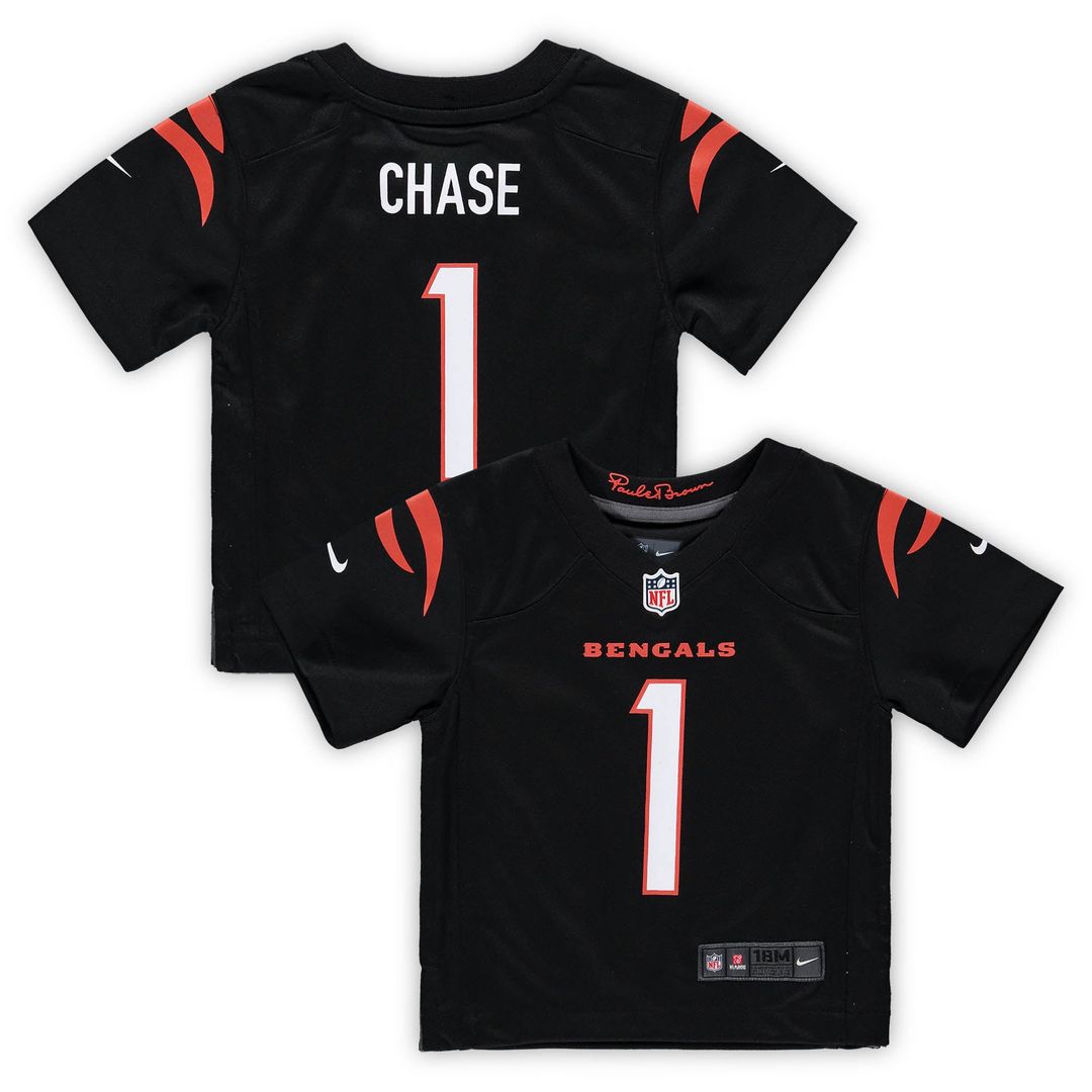 Infant Nike Cincinnati Bengals Ja'Marr Chase Black Team Player Game NFL Jersey