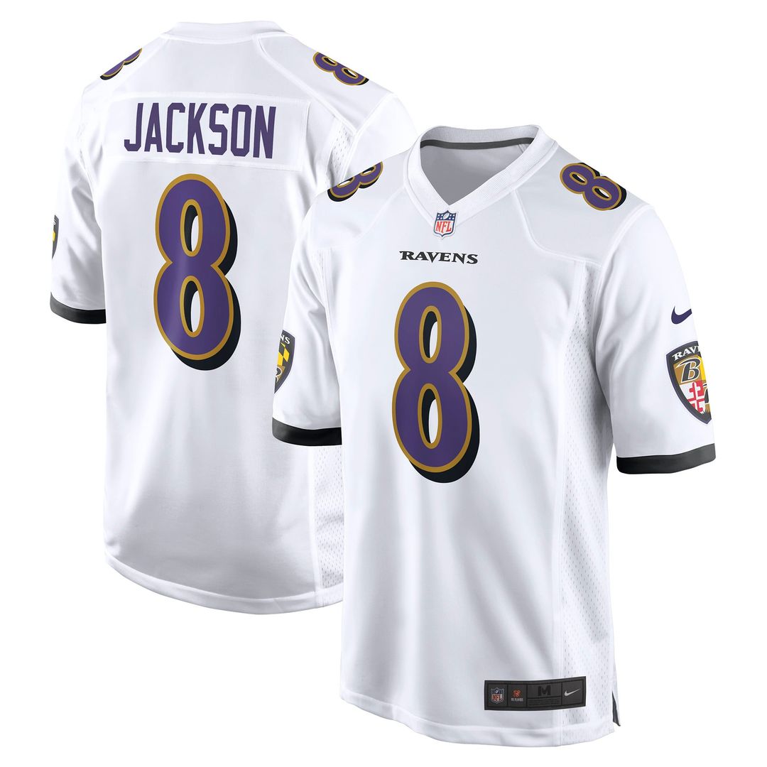 Men's Nike Baltimore Ravens Lamar Jackson White Game NFL Jersey