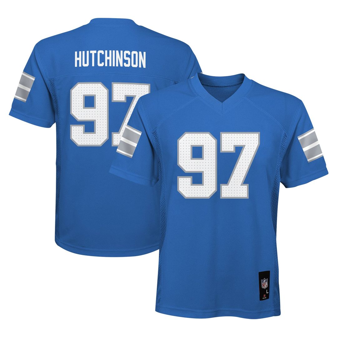 Youth Detroit Lions Aidan Hutchinson Blue Replica Player NFL Jersey