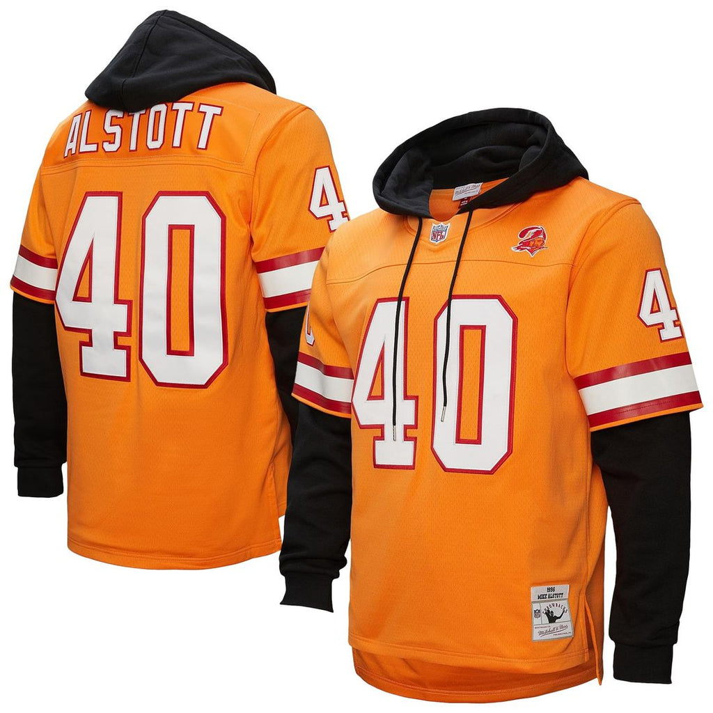 Men's Mitchell & Ness Tampa Bay Buccaneers Mike Alstott Orange Player Name & Number Hoodie Legacy NFL Jersey