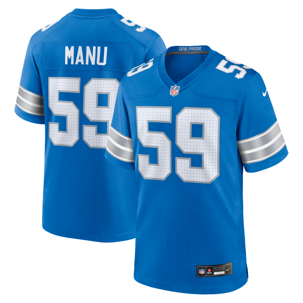 Men's Nike Detroit Lions Giovanni Manu Blue Team Game NFL Jersey