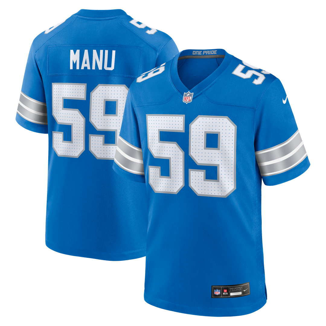 Men's Nike Detroit Lions Giovanni Manu Blue Team Game NFL Jersey