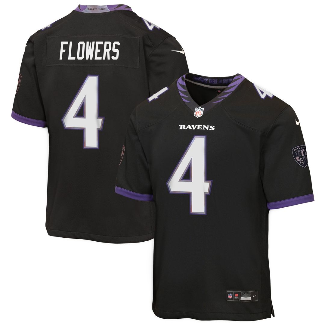 Youth Nike Baltimore Ravens Zay Flowers Black Alternate Game NFL Jersey