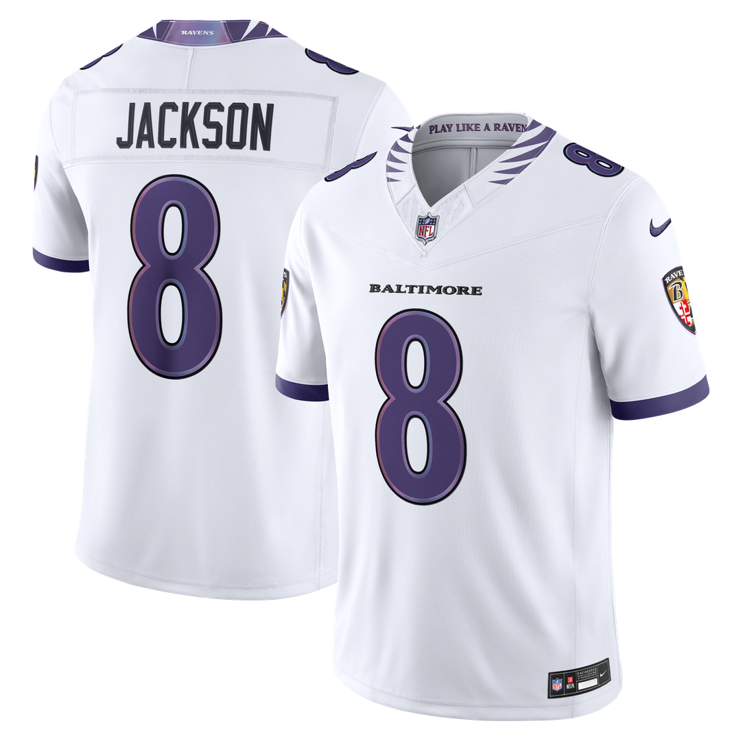 Men's Nike Baltimore Ravens Lamar Jackson White Vapor F.U.S.E. Stitched Limited NFL Jersey