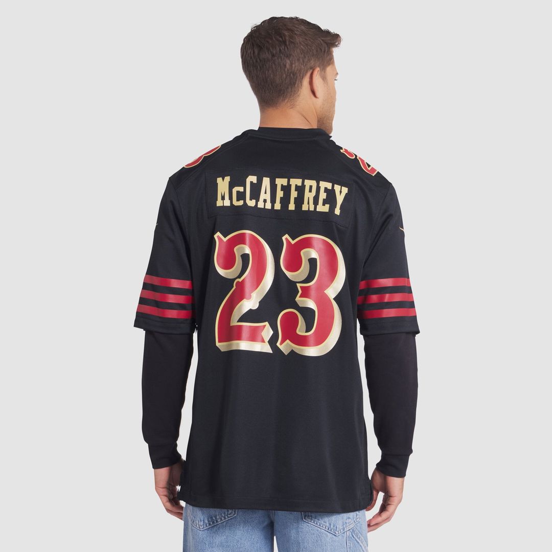 Men's Nike San Francisco 49ers Christian McCaffrey Black 2025 Rivalries Collection Game NFL Jersey