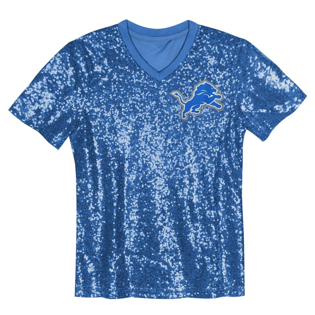 Girls' Youth Detroit Lions Aidan Hutchinson Blue Sequin V-Neck Fashion NFL Jersey
