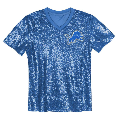 Girls' Youth Detroit Lions Aidan Hutchinson Blue Sequin V-Neck Fashion NFL Jersey