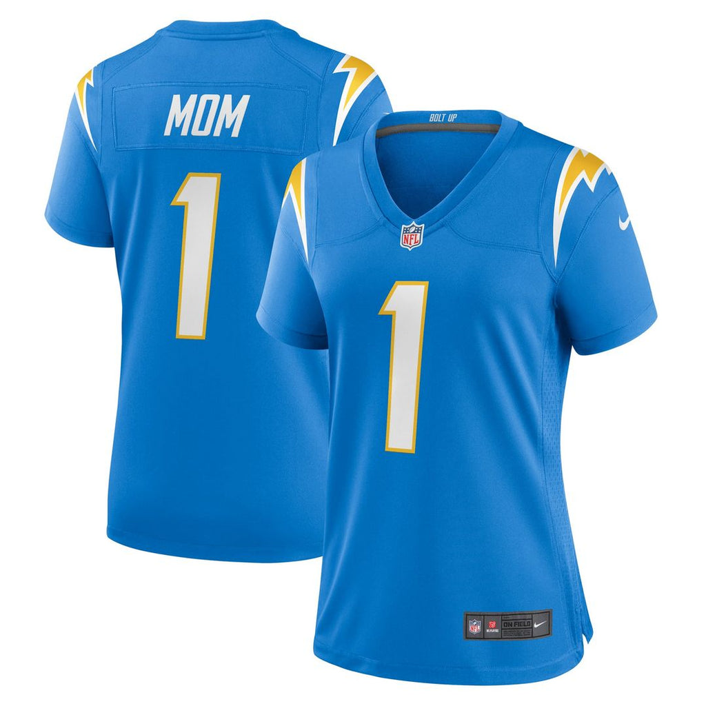 Women's Nike Los Angeles Chargers Number 1 Mom Powder Blue Game NFL Jersey