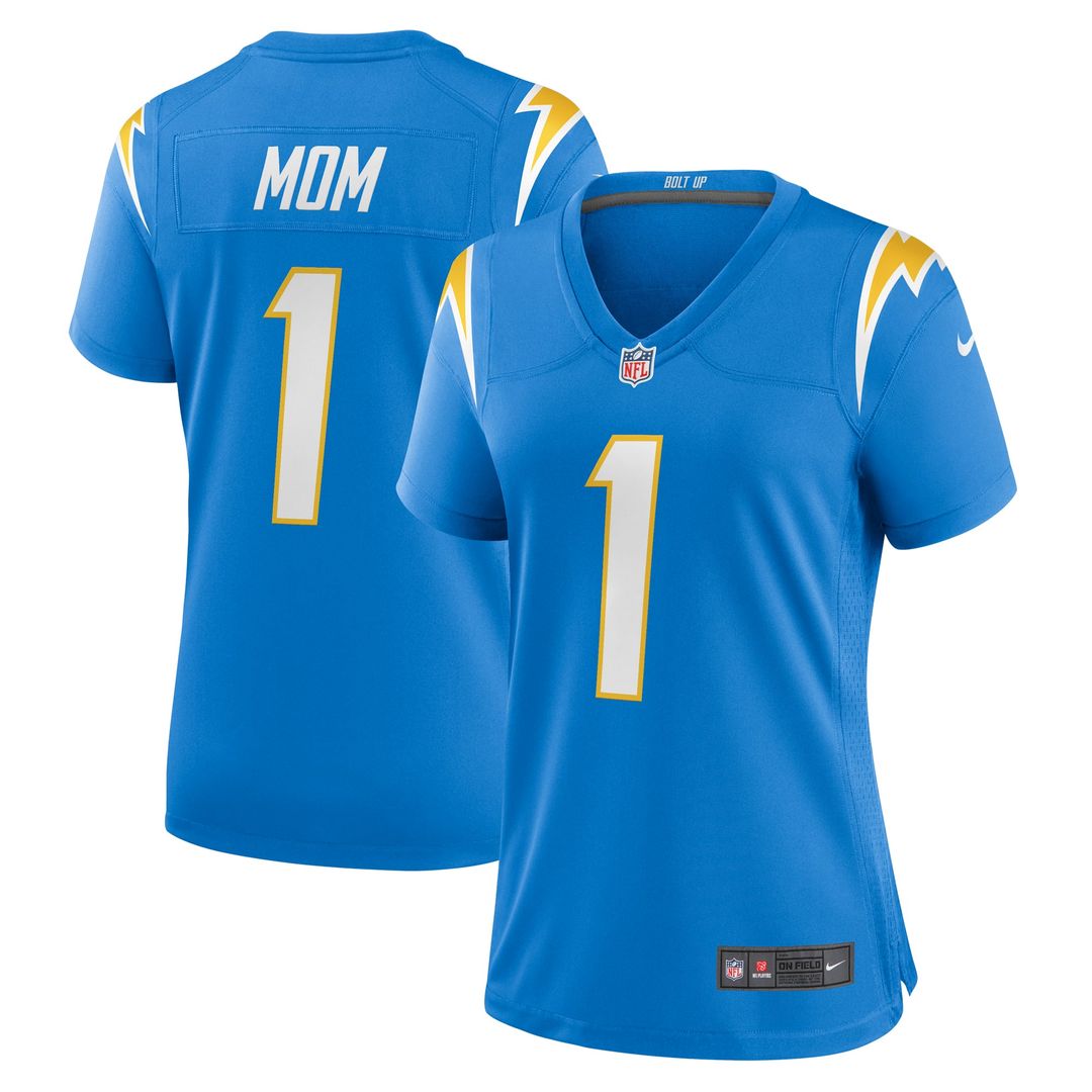 Women's Nike Los Angeles Chargers Number 1 Mom Powder Blue Game NFL Jersey