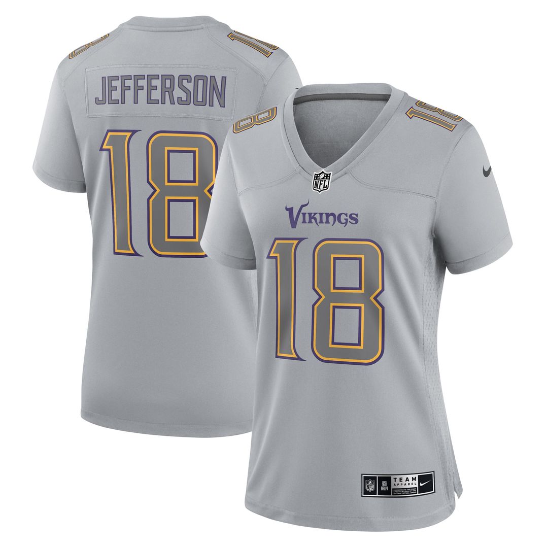 Women's Nike Minnesota Vikings Justin Jefferson Gray Atmosphere Fashion Game NFL Jersey