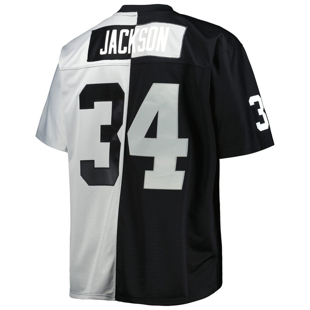Men's Big & Tall Mitchell & Ness Las Vegas Raiders Bo Jackson Black/Silver Split Legacy Retired Player Replica NFL Jersey