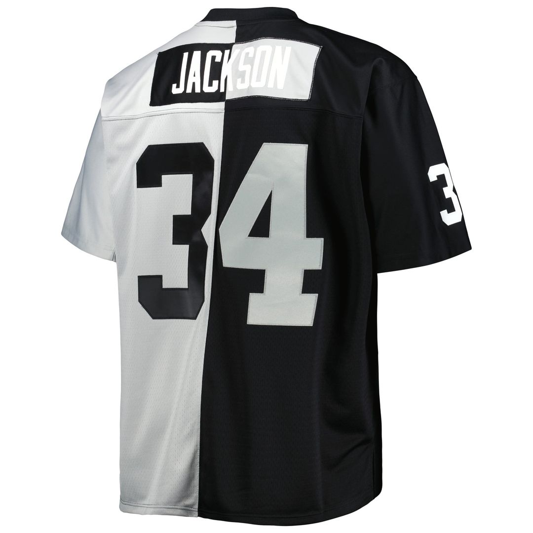 Men's Big & Tall Mitchell & Ness Las Vegas Raiders Bo Jackson Black/Silver Split Legacy Retired Player Replica NFL Jersey