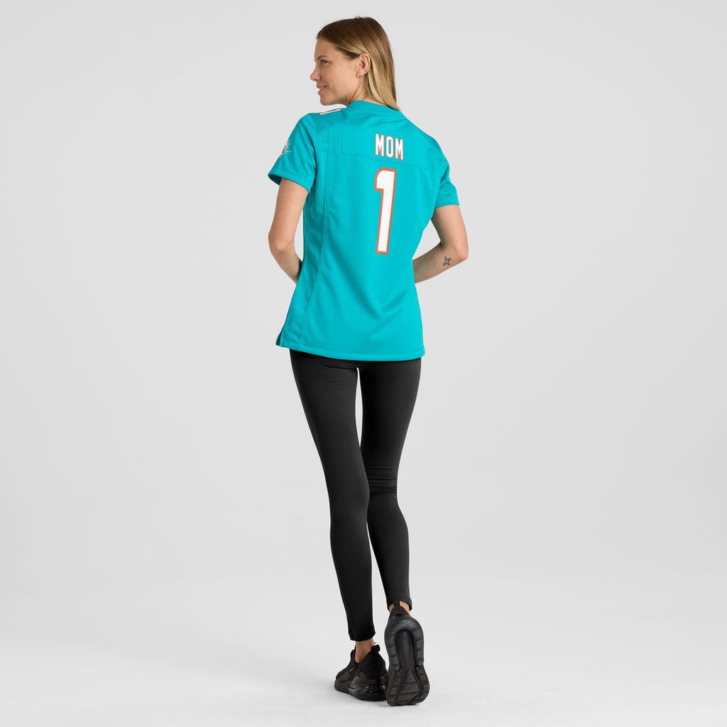 Women's Nike Miami Dolphins Number 1 Mom Aqua Game NFL Jersey