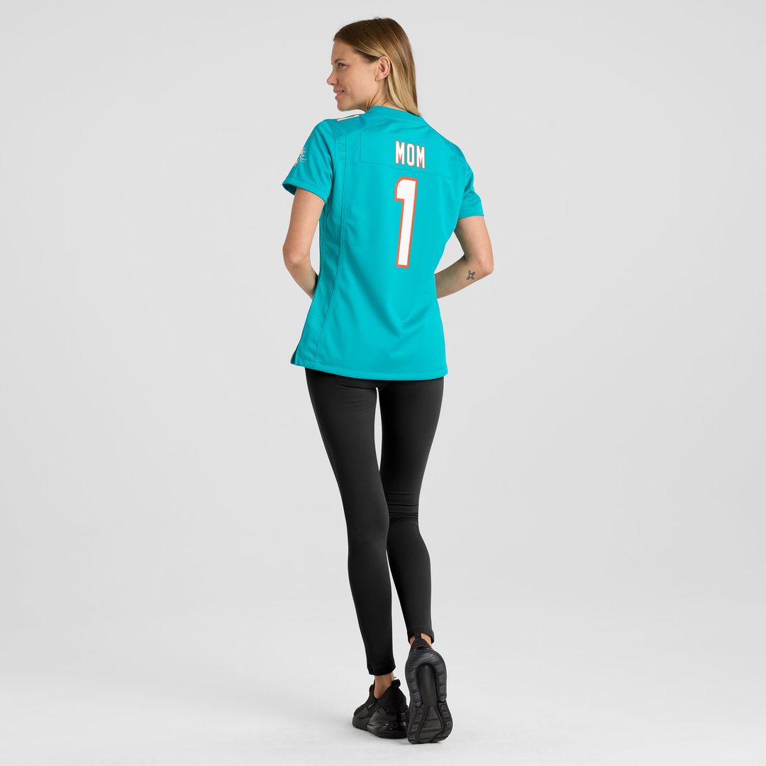 Women's Nike Miami Dolphins Number 1 Mom Aqua Game NFL Jersey