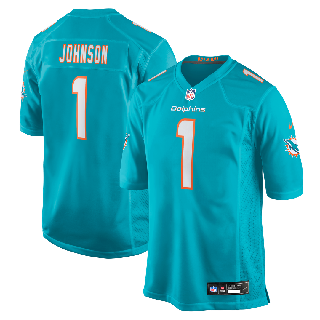 Men's Nike Miami Dolphins Chris Johnson Aqua 2026 NFL Draft First Round Pick No. 27 Team Game NFL Jersey