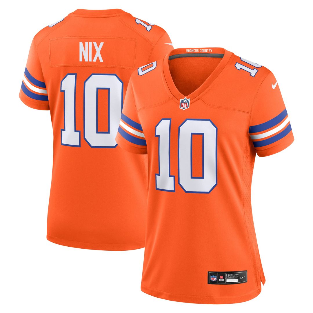Women's Nike Denver Broncos Bo Nix Orange Mile High Collection 1977 Throwback Player Game NFL Jersey