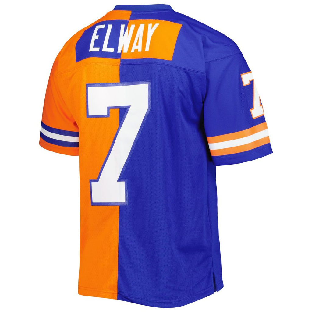 Men's Mitchell & Ness Denver Broncos John Elway Royal/Orange 1990 Split Legacy Replica NFL Jersey