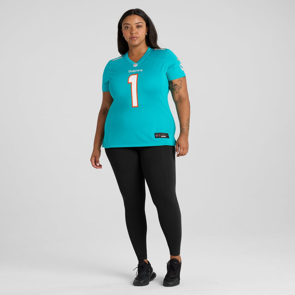 Women's Nike Miami Dolphins Number 1 Mom Aqua Game NFL Jersey