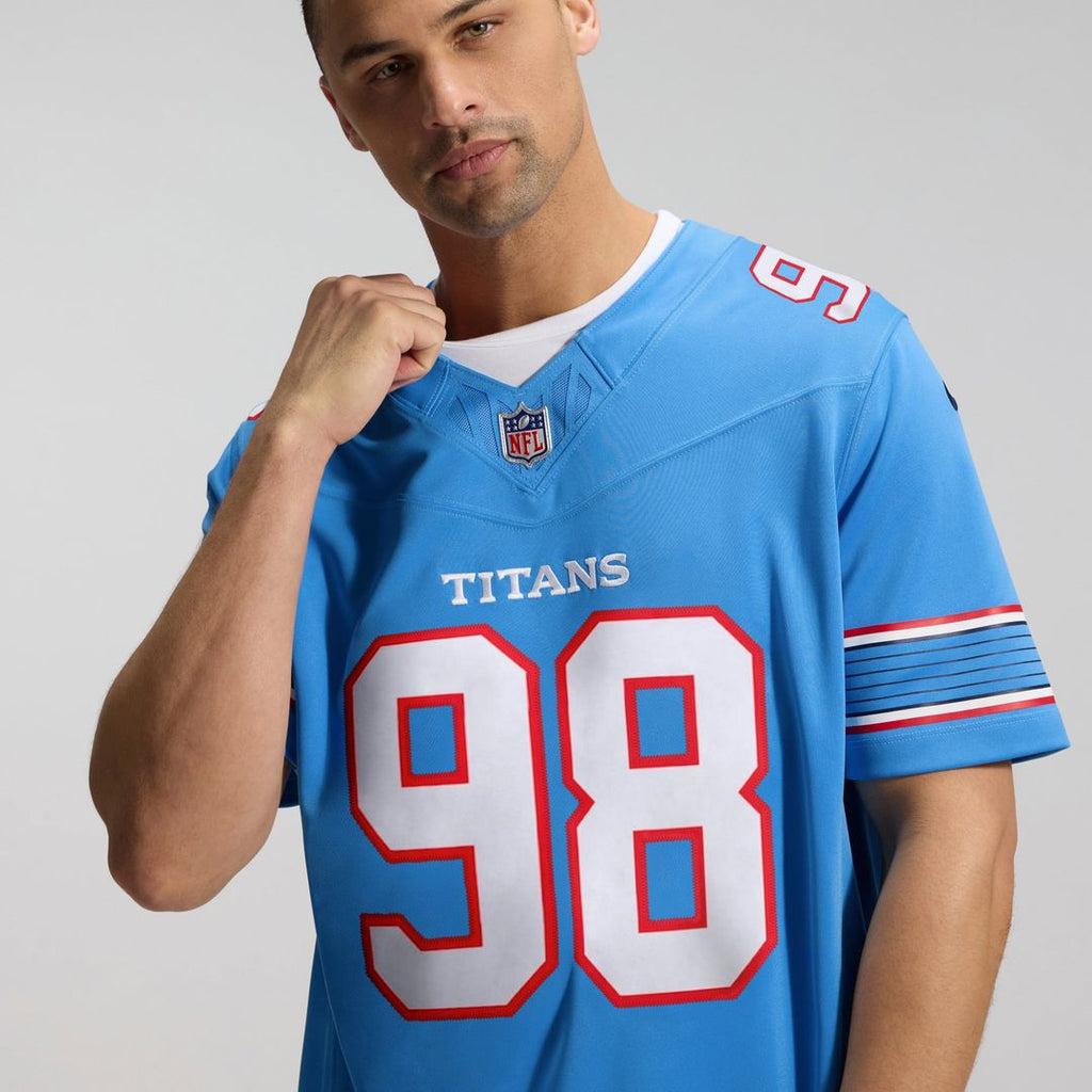 Men's Nike Tennessee Titans Jeffery Simmons Light Blue Vapor F.U.S.E. Sewn Down Limited NFL Jersey