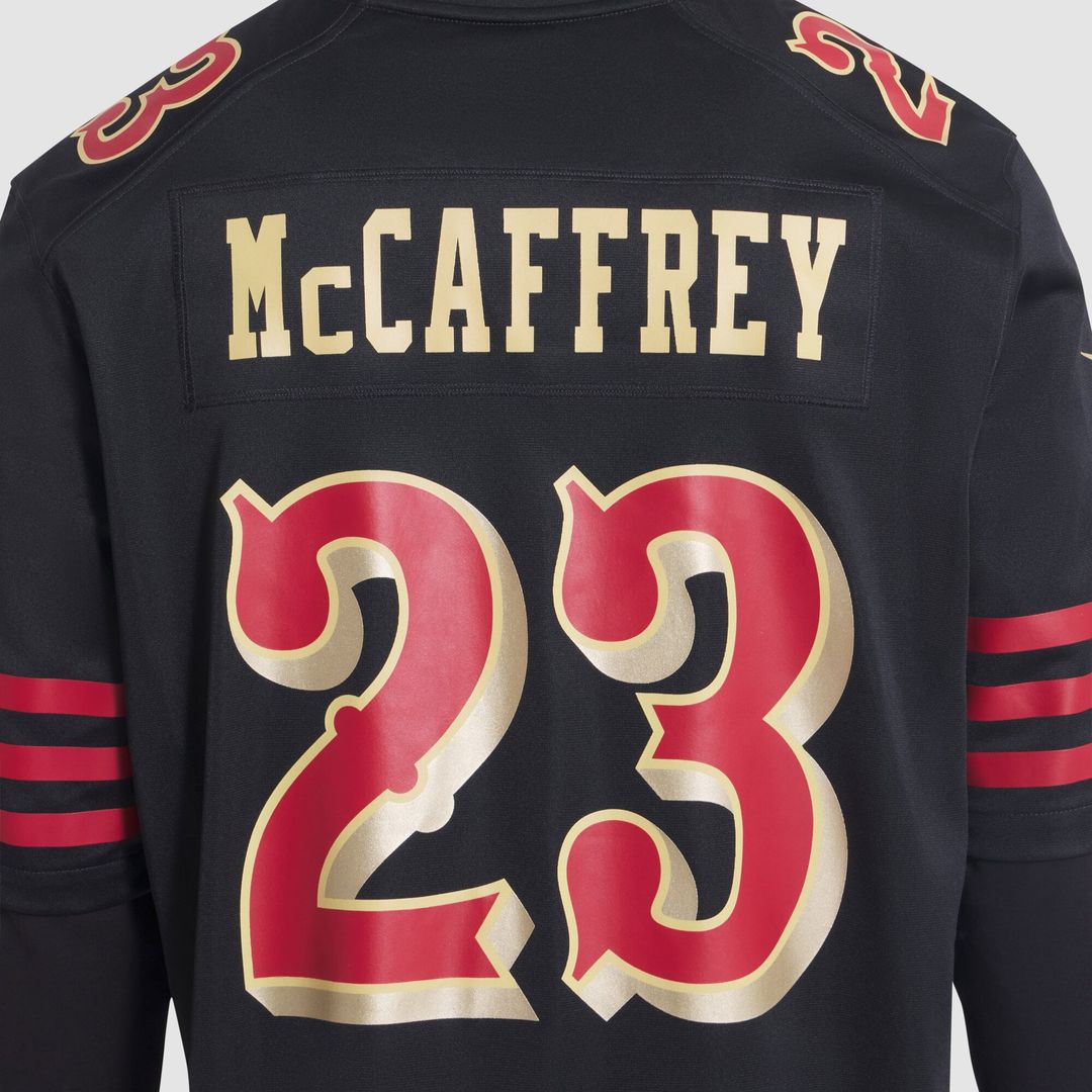 Men's Nike San Francisco 49ers Christian McCaffrey Black 2025 Rivalries Collection Game NFL Jersey