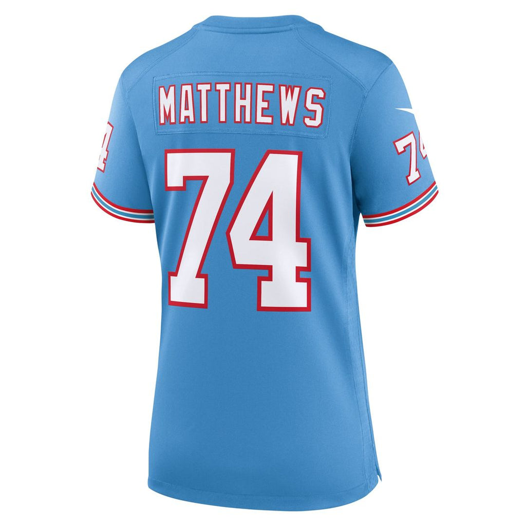 Women's Nike Tennessee Titans Bruce Matthews Light Blue Oilers Throwback Retired Player Game NFL Jersey