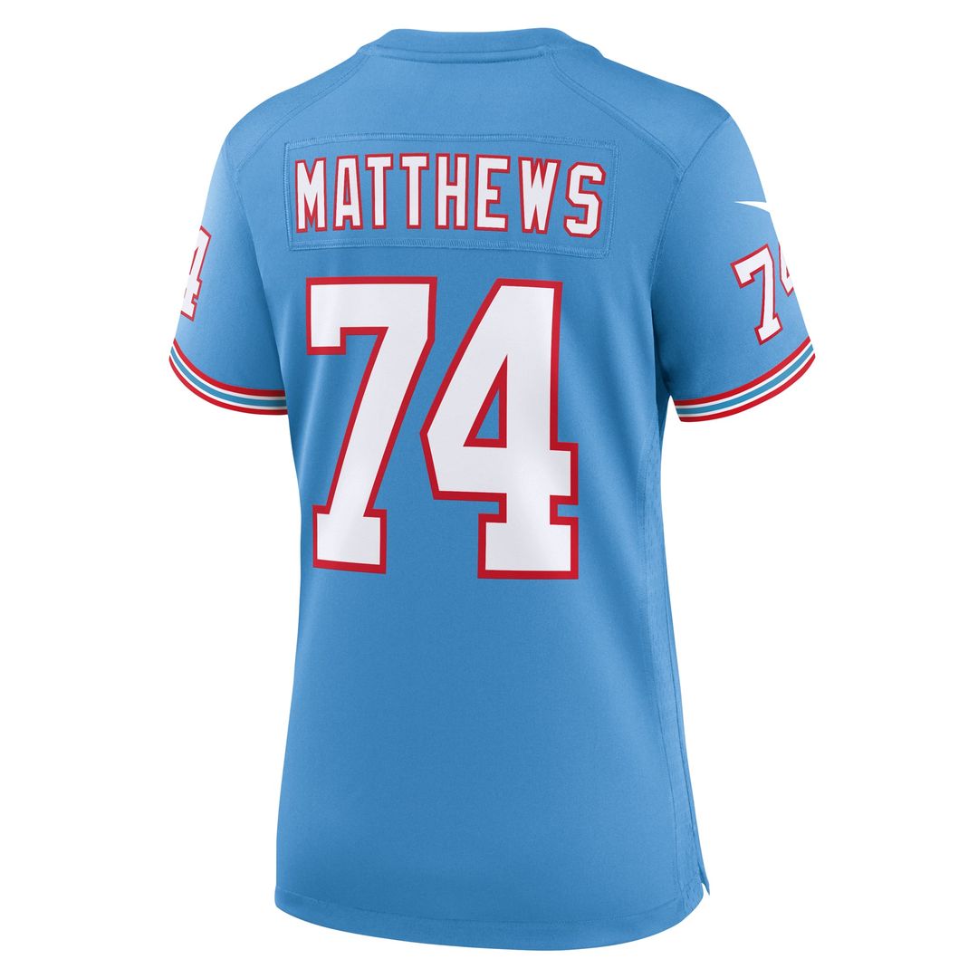 Women's Nike Tennessee Titans Bruce Matthews Light Blue Oilers Throwback Retired Player Game NFL Jersey