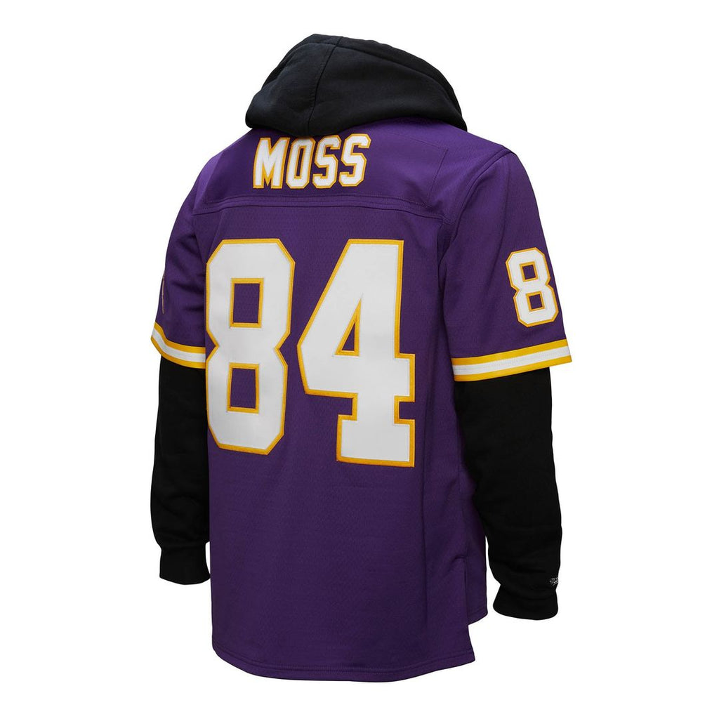 Men's Mitchell & Ness Minnesota Vikings Randy Moss Purple Player Name & Number Hoodie Legacy NFL Jersey