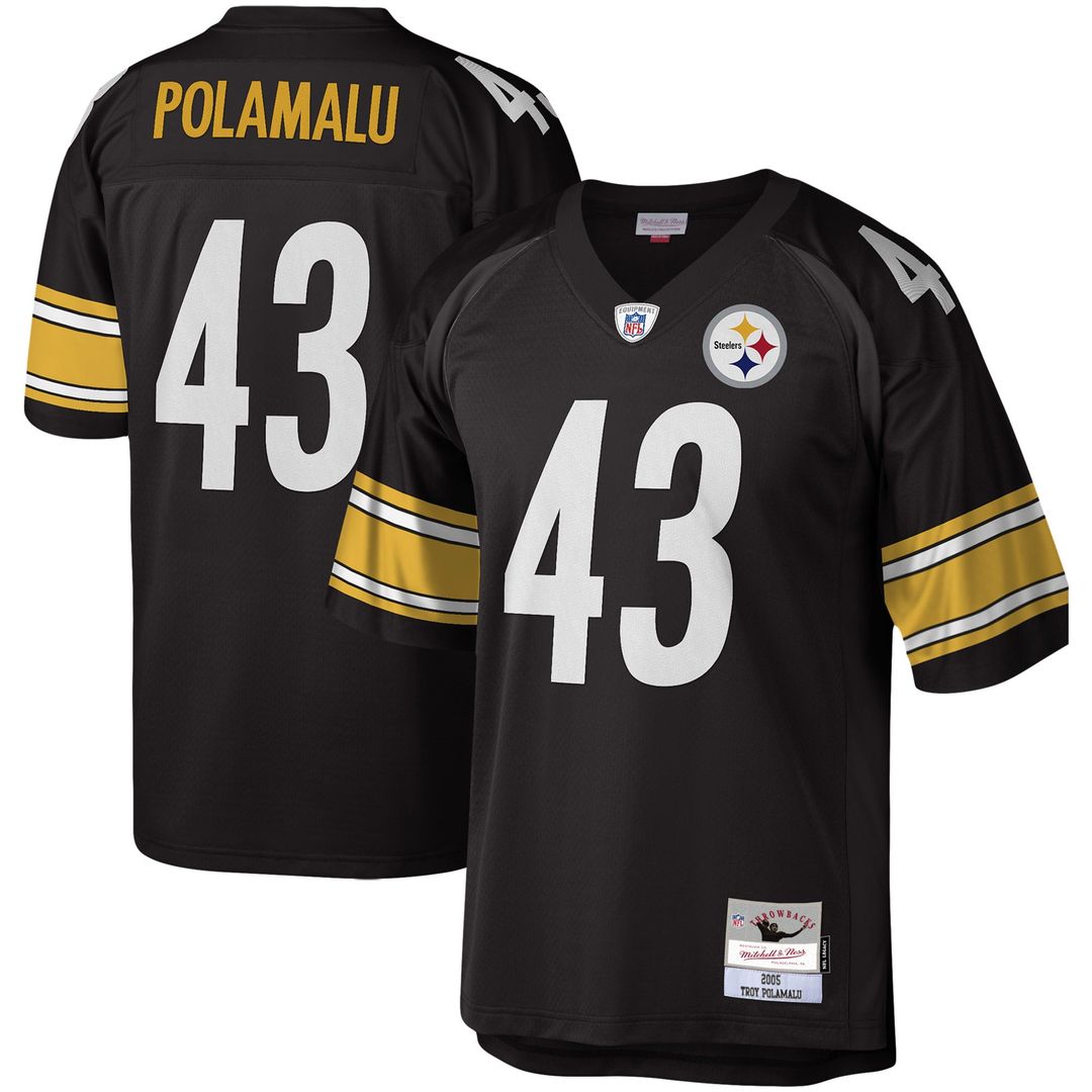 Men's Mitchell & Ness Pittsburgh Steelers Troy Polamalu Black Legacy Replica NFL Jersey