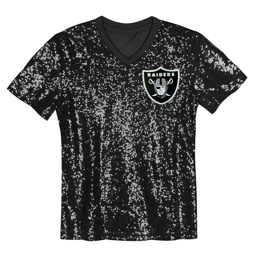 Girls' Youth Las Vegas Raiders Maxx Crosby Black Sequin V-Neck Fashion NFL Jersey