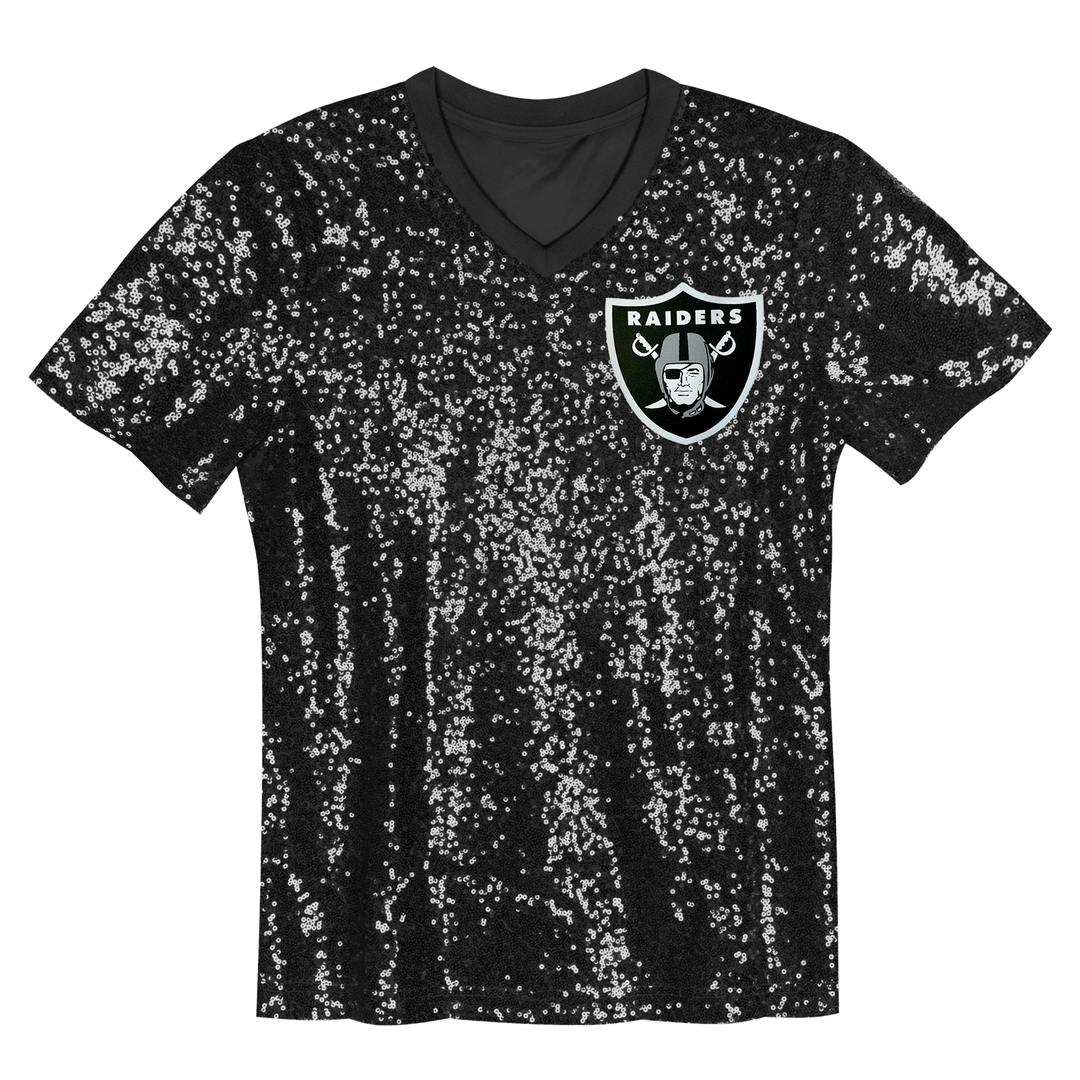 Girls' Youth Las Vegas Raiders Maxx Crosby Black Sequin V-Neck Fashion NFL Jersey
