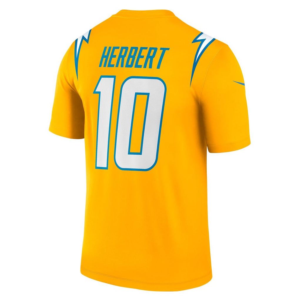 Men's Nike Los Angeles Chargers Justin Herbert Gold Alternate Charger Power Legend Player NFL Performance Top