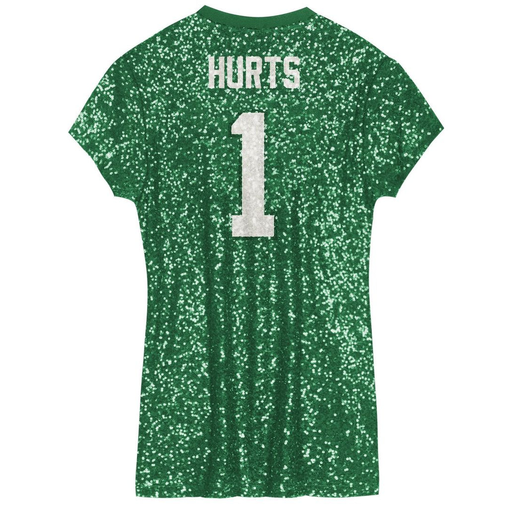 Girls' Youth Philadelphia Eagles Jalen Hurts Kelly Green Sequin Player Name & Number V-Neck Dress NFL Jersey